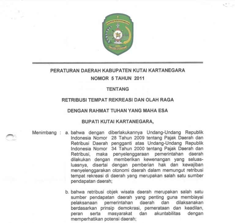 Cover Retribusi Tempat Rekreasi dan Olahraga Kukar 2011