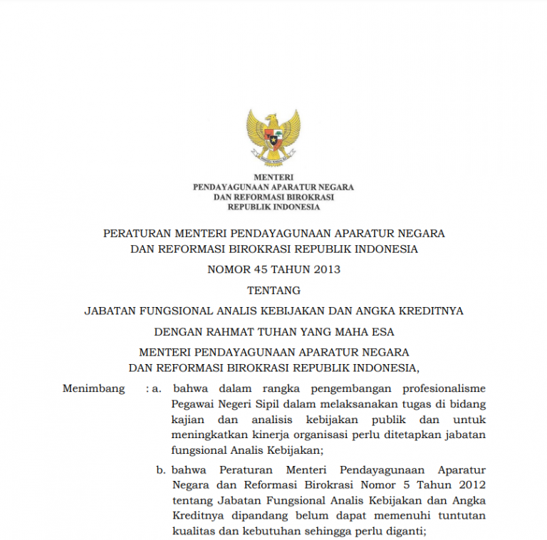Cover PERMENPAN Nomor 45 Tahun 2013 tentang Analis Kebijakan
